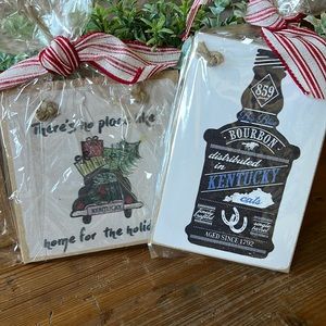 NWT Set of Two Kentucky Themed Wooden Ornaments